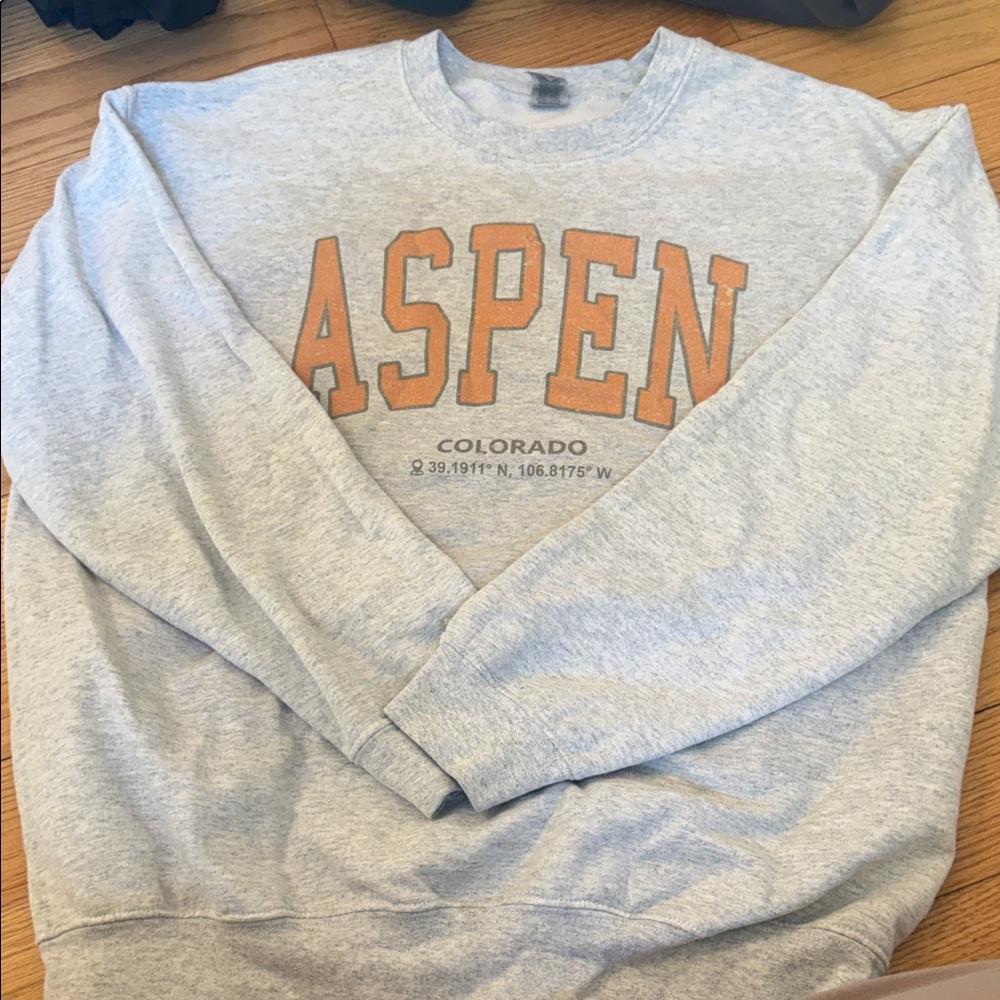 Men's Aspen Crewneck Sweatshirt in Light Gray with Orange Lettering